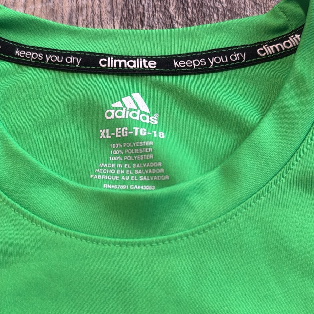 ADIDAS Climalite Youth XL Neon Green Boys Shirt Performance Quick Dry Athletic - Picture 3 of 9